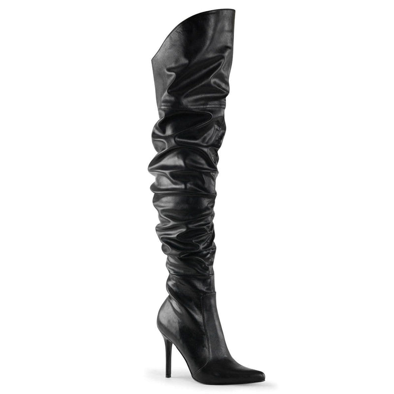 Pleaser CLASSIQUE-3011 Thigh High Boot (Black Faux Leather)