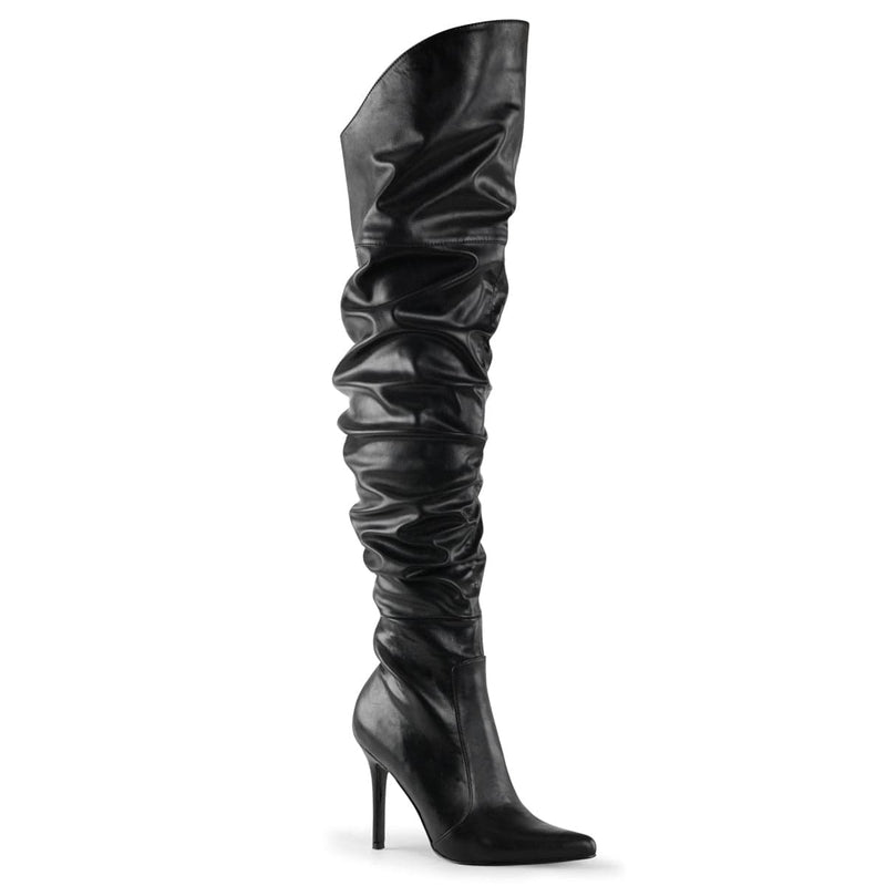 Pleaser CLASSIQUE-3011 Thigh High Boot (Black Faux Leather)