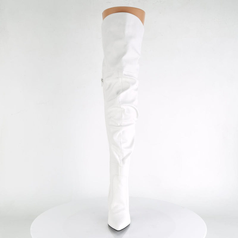 Pleaser CLASSIQUE-3011 Thigh High Boot (White Faux Leather)