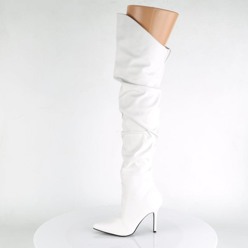 Pleaser CLASSIQUE-3011 Thigh High Boot (White Faux Leather)