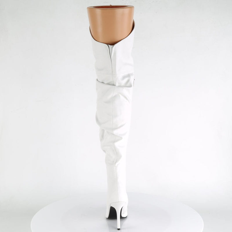 Pleaser CLASSIQUE-3011 Thigh High Boot (White Faux Leather)
