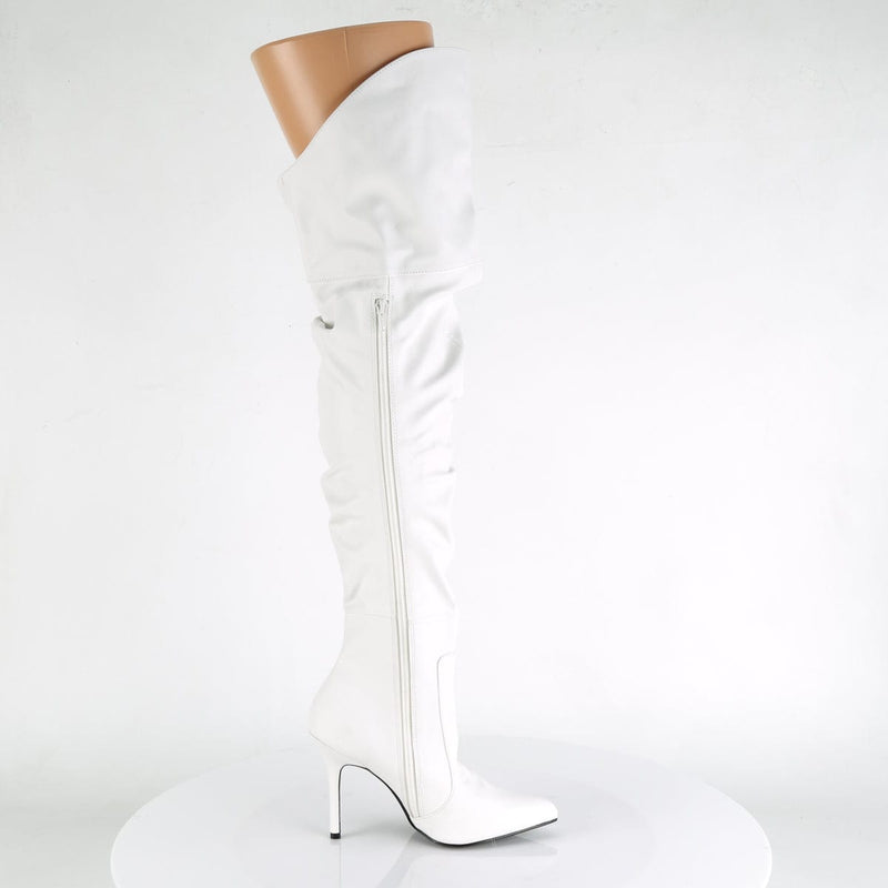 Pleaser CLASSIQUE-3011 Thigh High Boot (White Faux Leather)