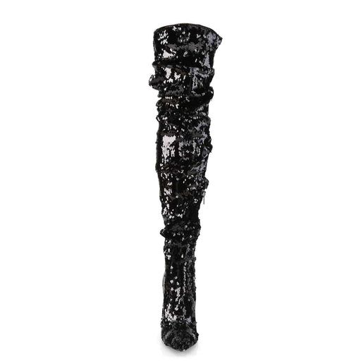 Pleaser COURTLY-3011 Thigh High Boot (Black Sequins)