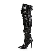 Pleaser COURTLY-3011 Thigh High Boot (Black Sequins)