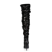 Pleaser COURTLY-3011 Thigh High Boot (Black Sequins)