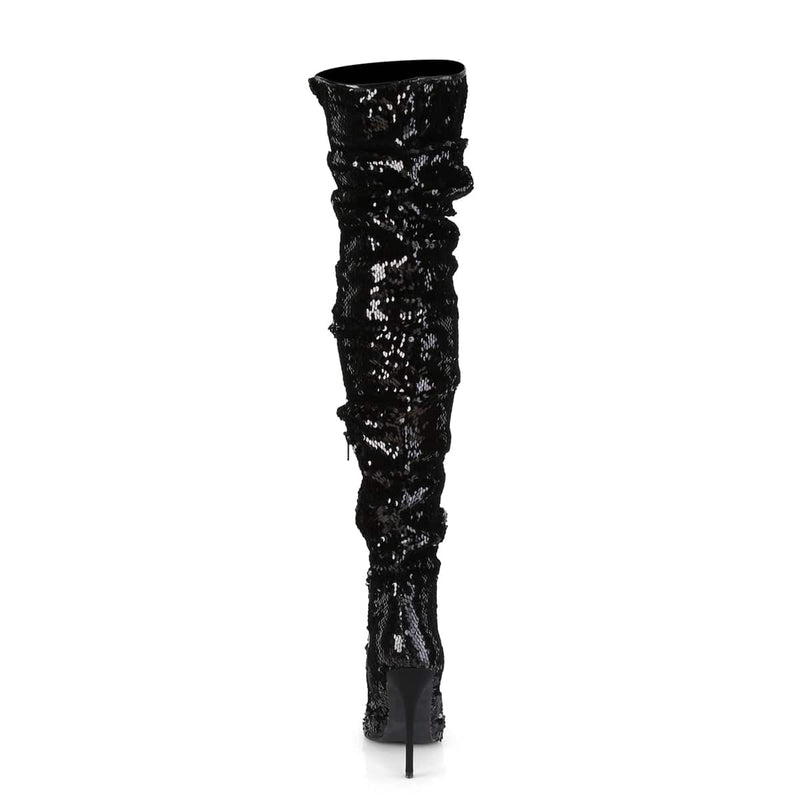 Pleaser COURTLY-3011 Thigh High Boot (Black Sequins)
