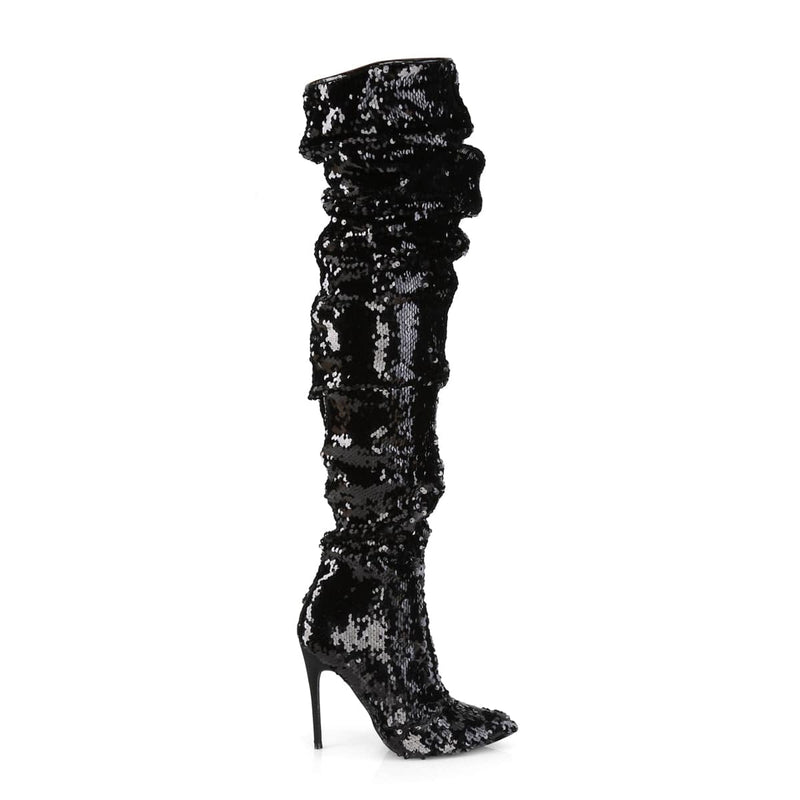 Pleaser COURTLY-3011 Thigh High Boot (Black Sequins)
