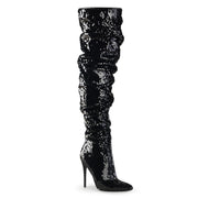 Pleaser COURTLY-3011 Thigh High Boot (Black Sequins)
