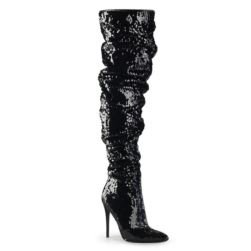 Pleaser COURTLY-3011 Thigh High Boot (Black Sequins)