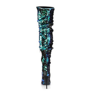 Pleaser COURTLY-3011 Thigh High Boot (Green Iridescent Sequins)
