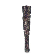 Pleaser COURTLY-3015 Thigh High Boot (Black Multi Glitter)