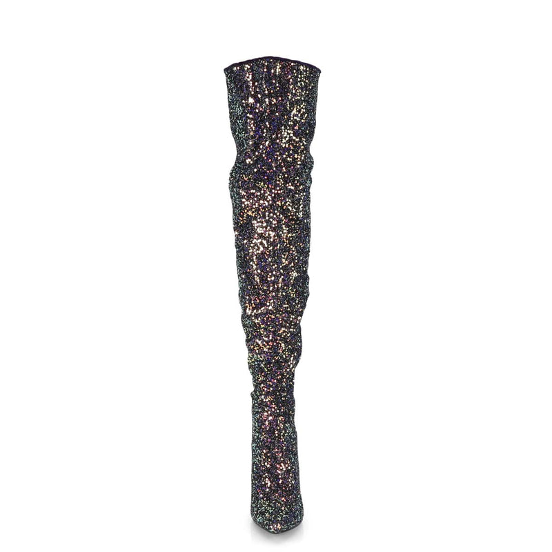 Pleaser COURTLY-3015 Thigh High Boot (Black Multi Glitter)