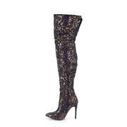 Pleaser COURTLY-3015 Thigh High Boot (Black Multi Glitter)