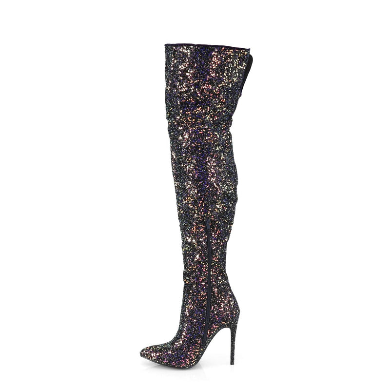 Pleaser COURTLY-3015 Thigh High Boot (Black Multi Glitter)