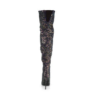 Pleaser COURTLY-3015 Thigh High Boot (Black Multi Glitter)