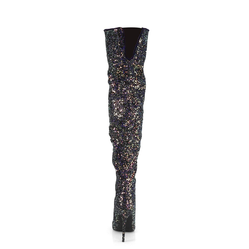 Pleaser COURTLY-3015 Thigh High Boot (Black Multi Glitter)
