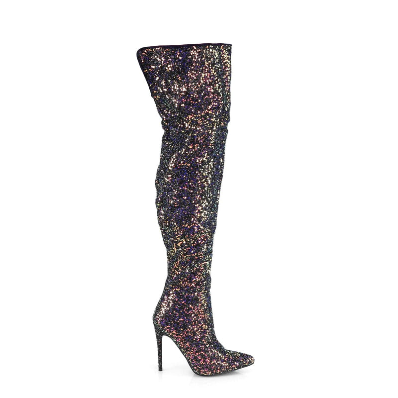 Pleaser COURTLY-3015 Thigh High Boot (Black Multi Glitter)