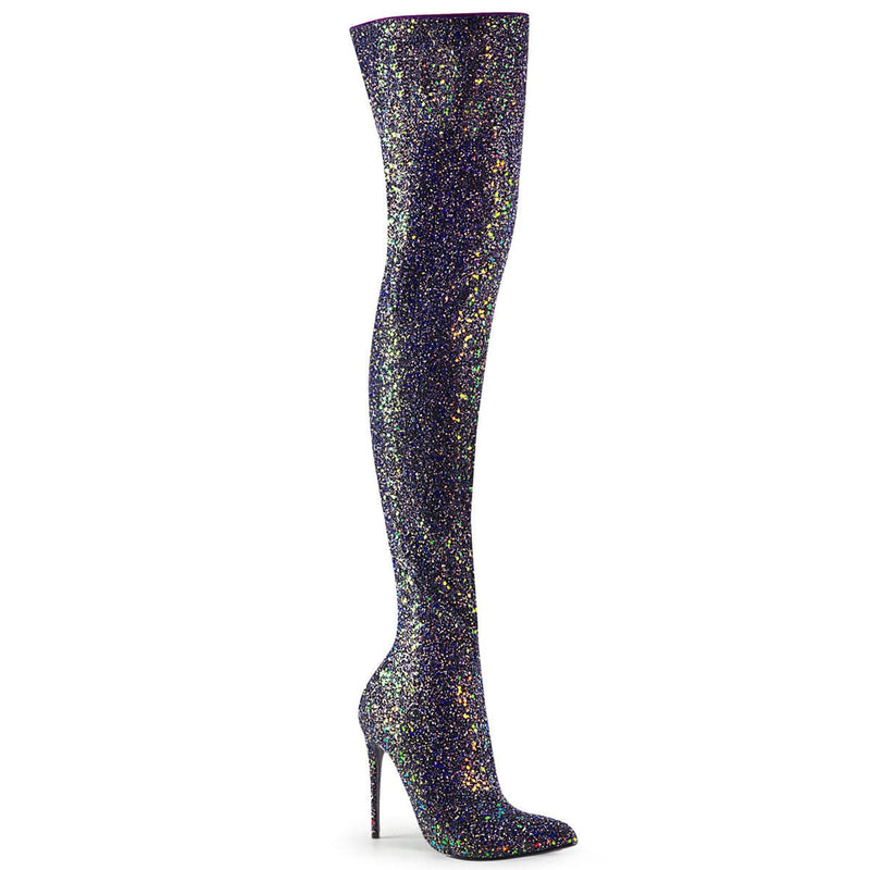 Pleaser COURTLY-3015 Thigh High Boot (Black Multi Glitter)