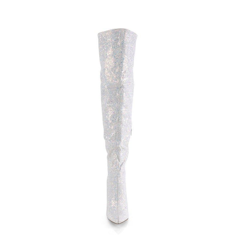 Pleaser COURTLY-3015 Thigh High Boot (White Multi Glitter)