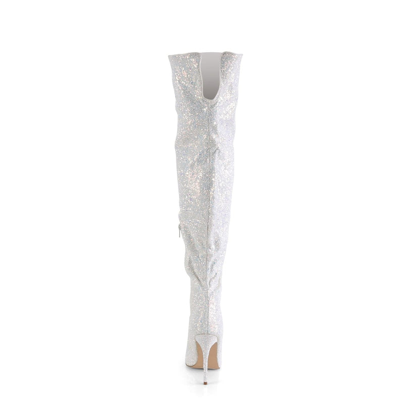 Pleaser COURTLY-3015 Thigh High Boot (White Multi Glitter)