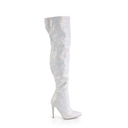 Pleaser COURTLY-3015 Thigh High Boot (White Multi Glitter)
