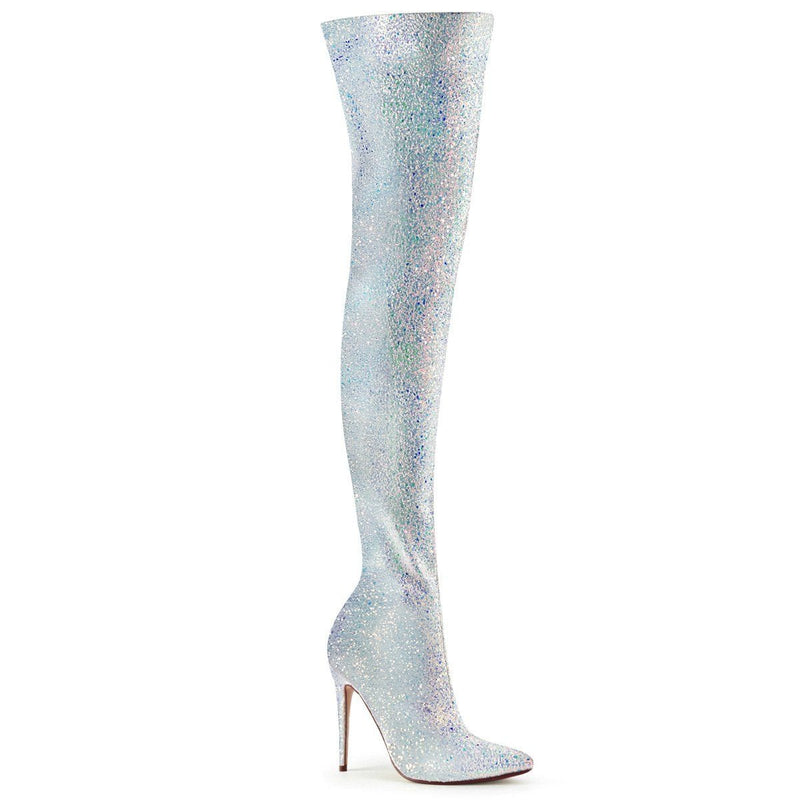 Pleaser COURTLY-3015 Thigh High Boot (White Multi Glitter)