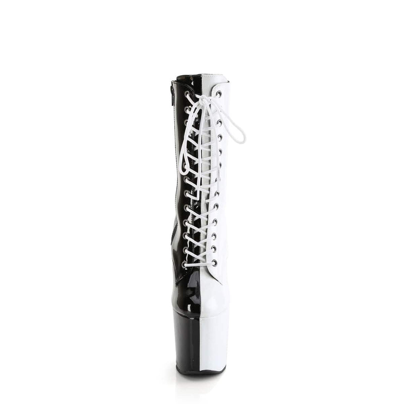 Pleaser CRAZE-1040TT Platform Ankle Boot (Black-White Patent/Black-White)