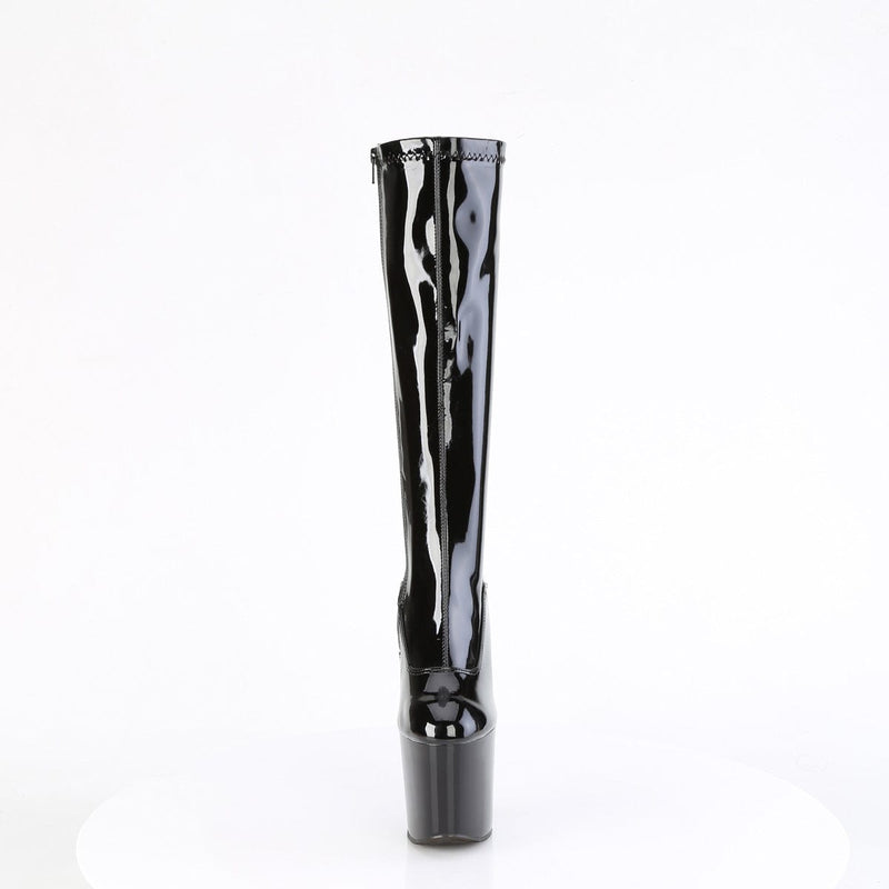 Pleaser CRAZE-2000 Platform Knee High Boot (Black Stretch Patent/Black)
