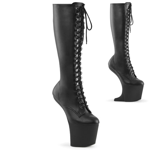 Pleaser CRAZE-2023 Platform Knee High Boot (Black Stretch Faux Leather/Black Matte)