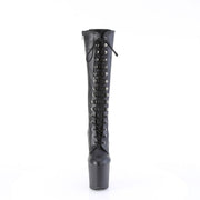 Pleaser CRAZE-2023 Platform Knee High Boot (Black Stretch Faux Leather/Black Matte)