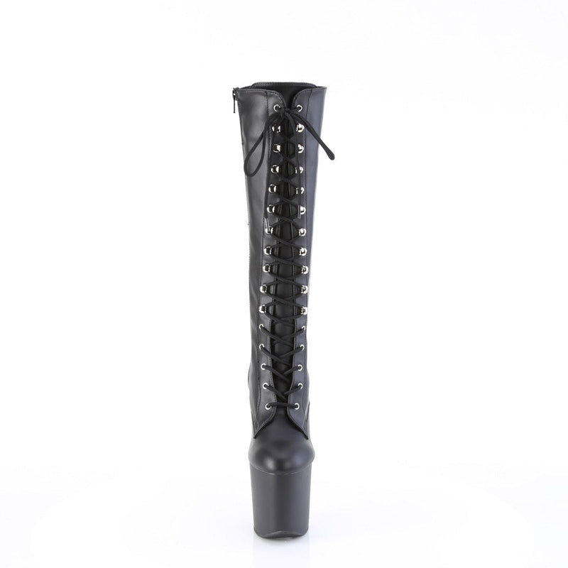 Pleaser CRAZE-2023 Platform Knee High Boot (Black Stretch Faux Leather/Black Matte)