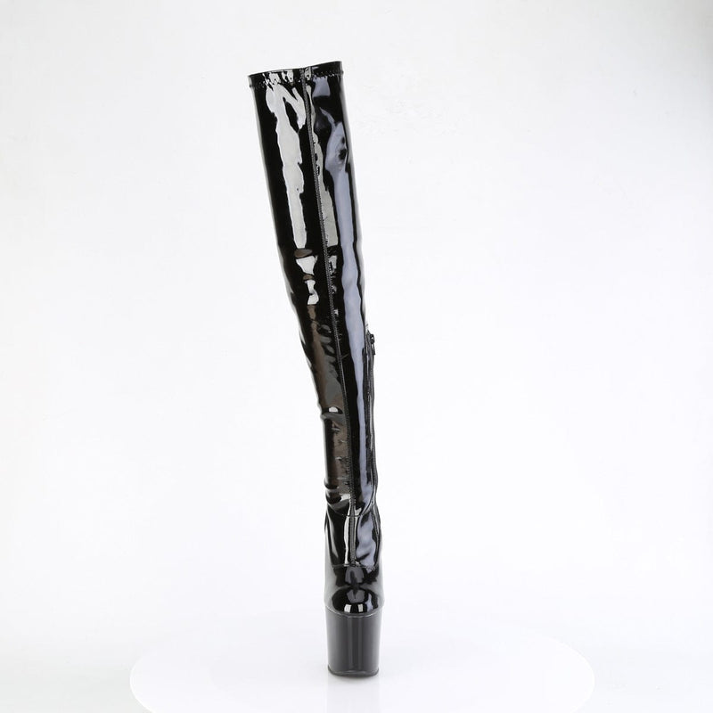 Pleaser CRAZE-3000 Platform Thigh High Boot (Black Stretch Patent/Black)