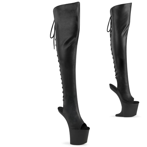 Pleaser CRAZE-3019 Platform Knee High Boot (Black Faux Leather/Black Matte)
