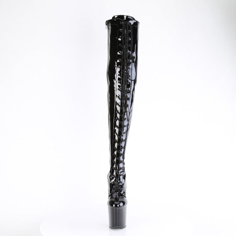 Pleaser CRAZE-3023 Platform Thigh High Boot (Black Patent/Black)