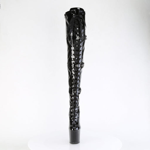 Pleaser CRAZE-3028 Platform Thigh High Boot (Black Stretch Patent/Black)