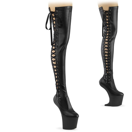 Pleaser CRAZE-3050 Platform Thigh High Boot (Black Stretch Faux Leather/Black Matte)