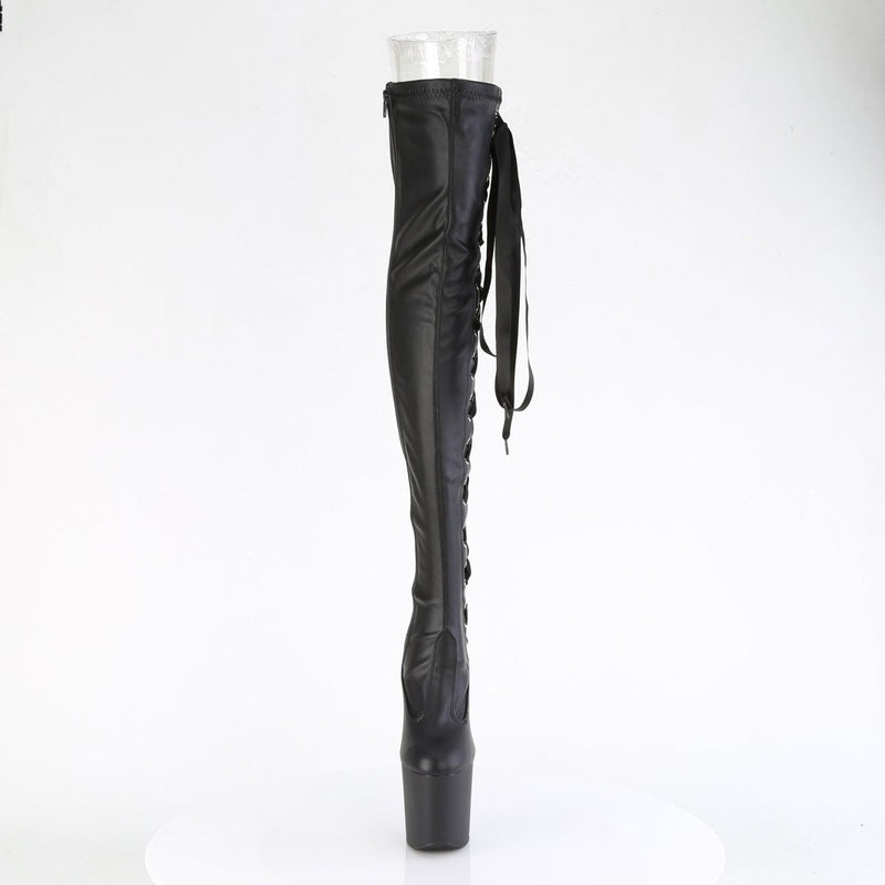 Pleaser CRAZE-3050 Platform Thigh High Boot (Black Stretch Faux Leather/Black Matte)