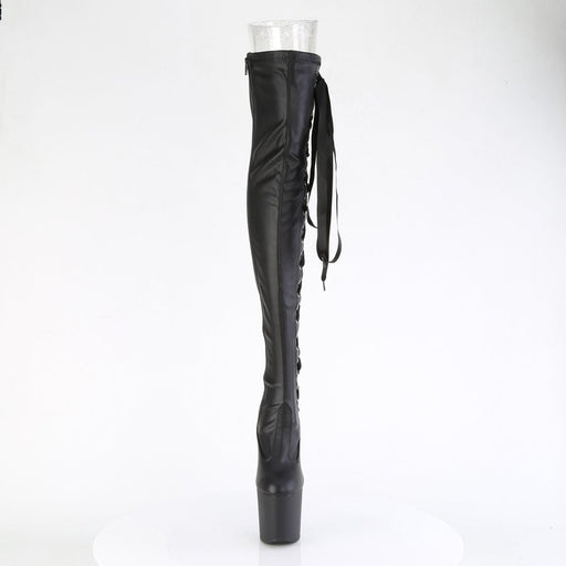 Pleaser CRAZE-3050 Platform Thigh High Boot (Black Stretch Faux Leather/Black Matte)