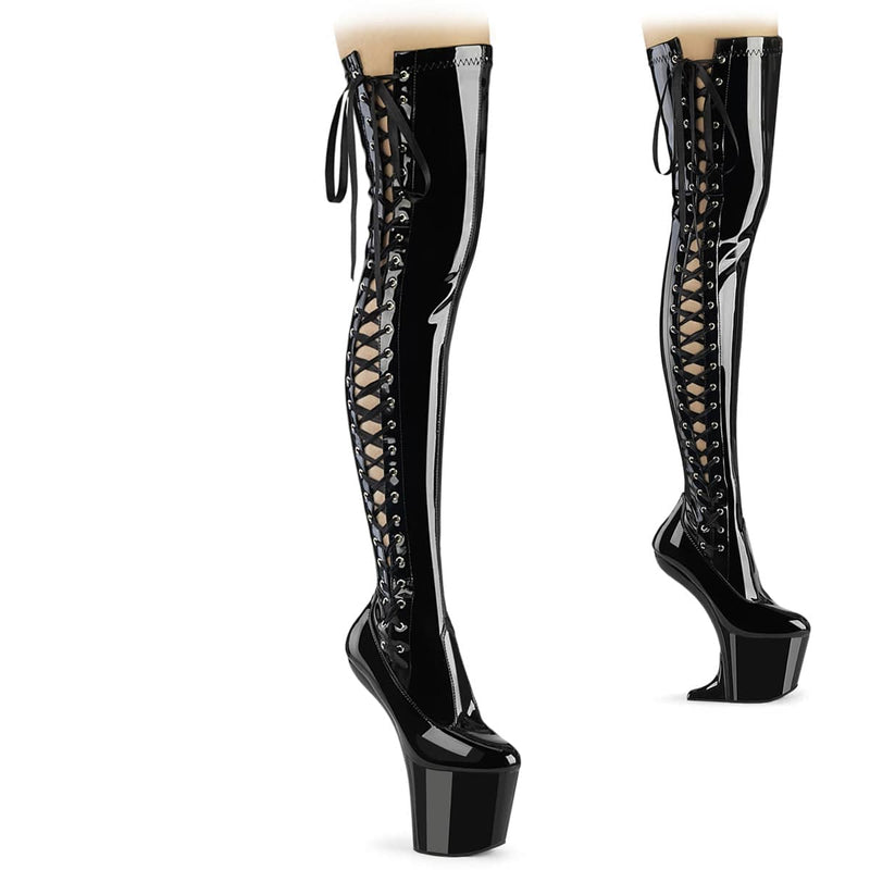 Pleaser CRAZE-3050 Platform Thigh High Boot (Black Stretch Patent/Black)