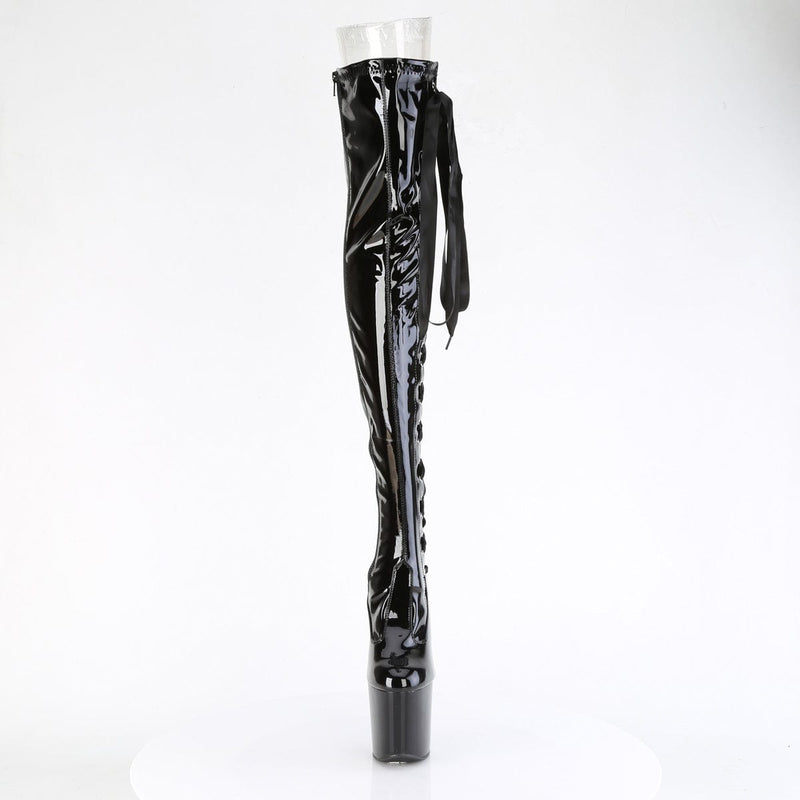 Pleaser CRAZE-3050 Platform Thigh High Boot (Black Stretch Patent/Black)