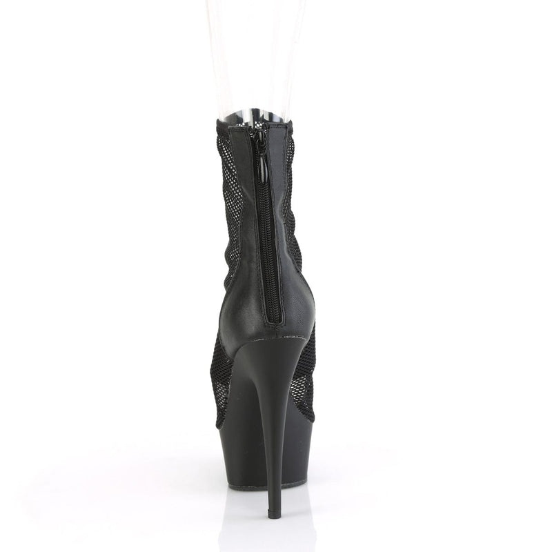 Pleaser DELIGHT-1006 Platform Ankle Boot (Black Faux Leather-Mesh/Black Matte)
