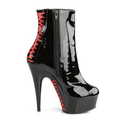 Pleaser DELIGHT-1010 Platform Ankle Boot (Black Patent-Red/Black)