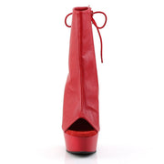 Pleaser DELIGHT-1018 Platform Ankle Boot (Red Faux Leather/Red)