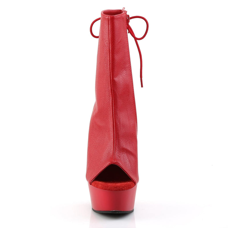 Pleaser DELIGHT-1018 Platform Ankle Boot (Red Faux Leather/Red)