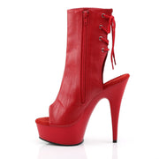 Pleaser DELIGHT-1018 Platform Ankle Boot (Red Faux Leather/Red)