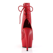 Pleaser DELIGHT-1018 Platform Ankle Boot (Red Faux Leather/Red)