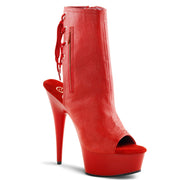 Pleaser DELIGHT-1018 Platform Ankle Boot (Red Faux Leather/Red)