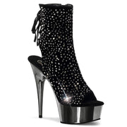 Pleaser DELIGHT-1018RS Platform Ankle Boot (Black Velvet-Pewter Rhinestone/ Pewter Chrome)