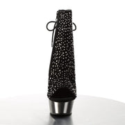 Pleaser DELIGHT-1018RS Platform Ankle Boot (Black Velvet-Pewter Rhinestone/ Pewter Chrome)