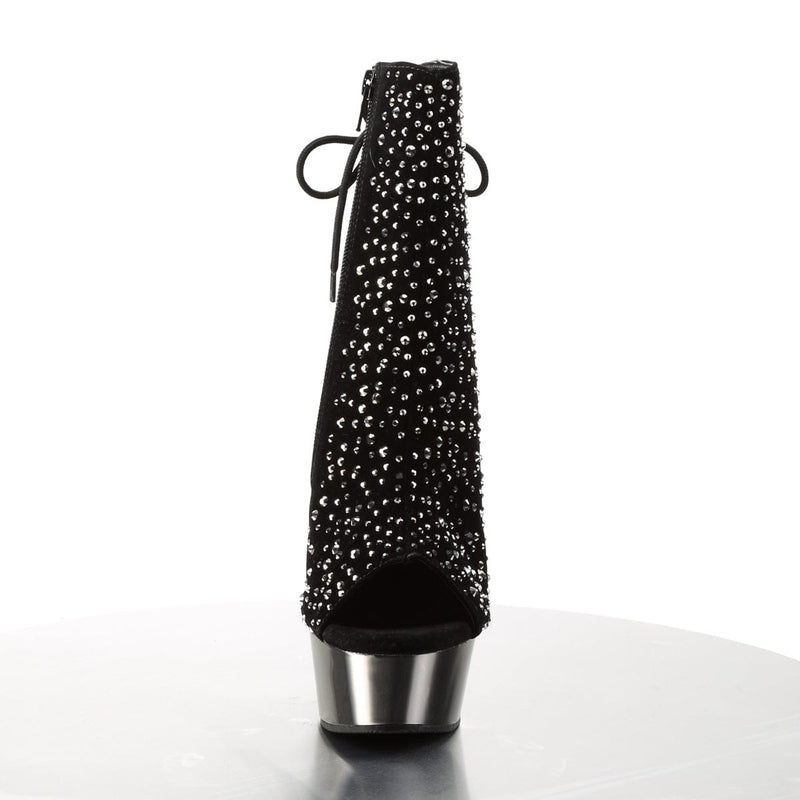 Pleaser DELIGHT-1018RS Platform Ankle Boot (Black Velvet-Pewter Rhinestone/ Pewter Chrome)